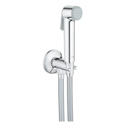 Image of GROHE Tempesta F Trigger Spray Wall Holder Set with Self Closing Angle Valve Hand Shower Control, 100mm Twistfree Hose and Integrated Holder, Chrome Finish 26358000