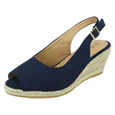 Image of Ladies Savannah Wide Fit Wedges F2295 Navy Microsuede UK Size 7 EU 40 US 9
