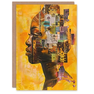 Image of Artery8 Greeting Card Abstract African Woman Portrait Futuristic Ochre Blank For Him Or Her Art Birthday