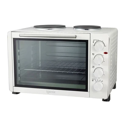 Image of Igenix Electric Mini Oven with Double Hotplates 1500W 45L White IG7145