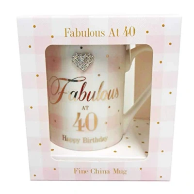 Image of Fabulous 40th China Mug Age Happy Birthday Diamante Boxed Gifts Women for Her