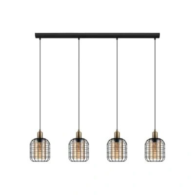 Image of EGLO Pendant lighting Chisle, 4 lamp ceiling light fixture for dining and living rooms, hanging made of black metal steamed amber glass, E27 socket
