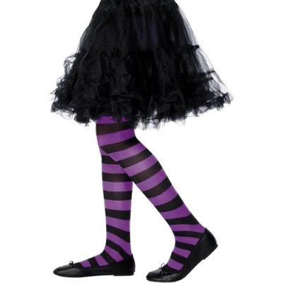 Image of Smiffys Tights, Purple &amp; Black Age 6 12, Children&#039;s Tights and Petticoats Fancy Dress, Acessories Dress Up Accessories