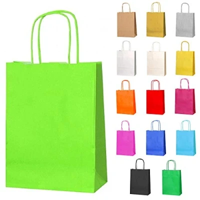 Image of Thepaperbagstore 5 Light Green Paper Party Bags With Handles Colourful Gift for Kids and Adults Parties, Birthdays, Weddings, Baby Showers, Hen Parties Sweets 18x22x8cm