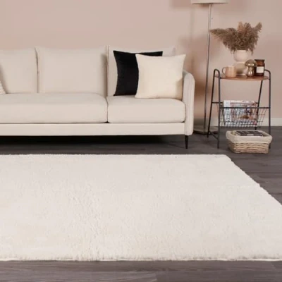 Image of OHS Fluffy Rug for Bedroom, Cream Shaggy Living Room Kitchen Home Decorative Carpet Runner Non Slip Soft Thick Pile Rug, 160cm x 230cm