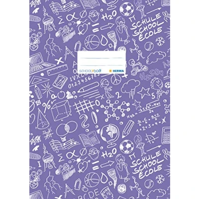 Image of HERMA Exercise Book cover A4 SCHOOLYDOO design, with inscription label, made of wipeable and sturdy plastic, slip on jackets for school, purple
