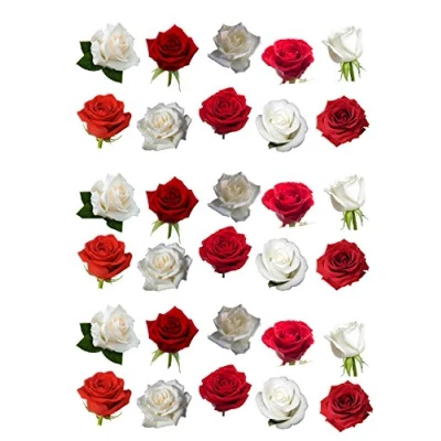 Image of 30 Gorgeous Mixed RED &amp; White Rose Flower Edible Wafer Paper Cake Toppers Decorations