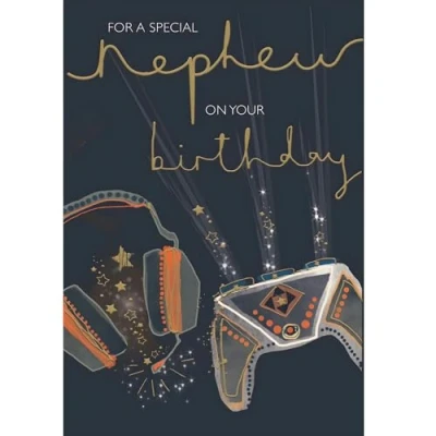 Image of Nephew Birthday Card Special Contemporary Gaming Design Finishes and Illustrated Insert Leaf Made in the UK Eco Friendly