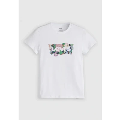Image of Levi&#039;s THE Perfect TEE Print Tshirt, Women&#039;s, Size: XXS, Coloring book dahlia bw fill bright white