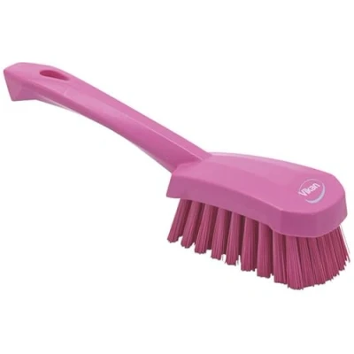 Image of Vikan 41921 Stiff Washing / Scrubbing Hand Brush, Short Handle, 270mm (Pink)