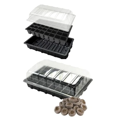 Image of Muddy Hands 40 Cell Propagator Seed Tray with Lid &amp; Peat Free Coco Coir Soil Compost Pellets Plant Seedling Germination Growing Starting