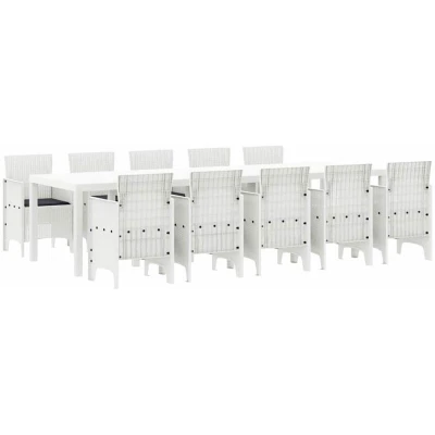Image of vidaXL 11 Piece Garden Dining Set with Cushions White Poly Rattan