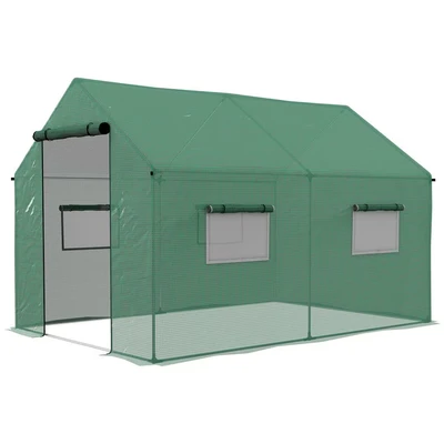 Image of Outsunny 2 x 3m Polytunnel Greenhouse with Wide Door &amp; 4 Mesh Windows Green