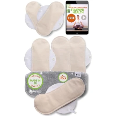 Image of Organic Cotton Reusable Sanitary Pads for Light Flow (S+M, 6 Pack); High Temp Washable Period Women &amp; Teens Made in EU; Non Irritating Towels, Soft Comfortable Care