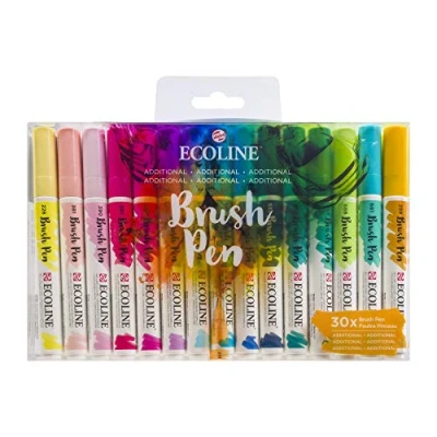 Image of Ecoline Brush Pen Set of 30 Liquid Watercolor Pens Additional Colors Blendable Markers for Hand Lettering, Drawing, &amp; Crafts