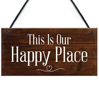 Image of RED OCEAN Novelty Garden Signs And Plaques Happy Place Summerhouse Wendy House Sign