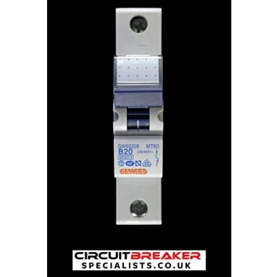 Image of GEWISS 20 AMP TYPE B 6 kA MCB CIRCUIT BREAKER GW92208 MT60