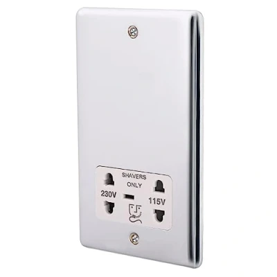 Image of Albert Austin Shaver Socket Suitable for Shavers Perfect Soft Corners Sleek Finish Easy to Install Screws High Electrical Conductivity Overload Safety Protection Dual Voltage PGM 33728 Brushed Steel