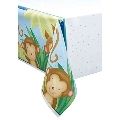 Image of Unique Party 49743 Plastic Boy Monkey Baby Shower Tablecloth, 7ft x 4.5ft