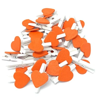 Image of 30mm White Clothes Peg with 17mm Orange Wooden Heart Craft For Shabby Chic Vintage Wedding (25)