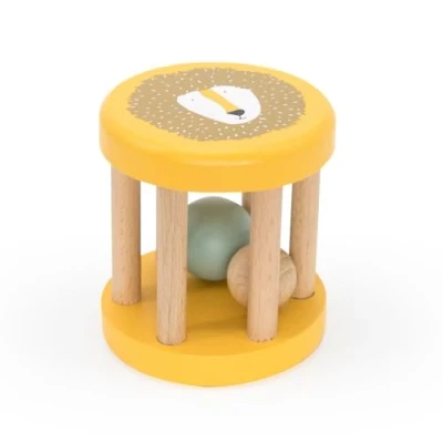 Image of Trixie Mr. Lion Wooden Rolling Rattle Baby Toy FSC Certified Wood 6m+