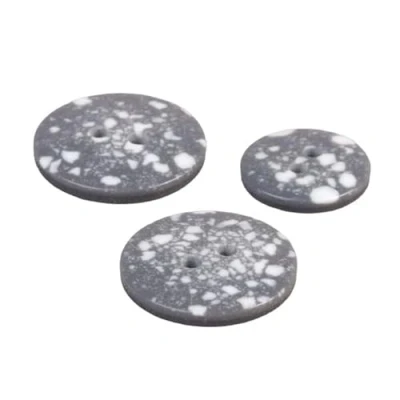 Image of Pack of 6 Recycled Plastic Buttons 2 Holes Ash Grey Size 15 mm