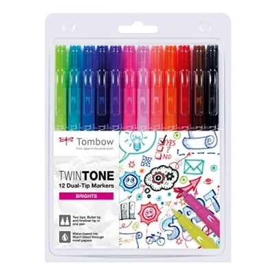 Image of Tombow WS PK 12P 1 Twin Tone Dual Tip Marker Bright Colours (Pack of 12)