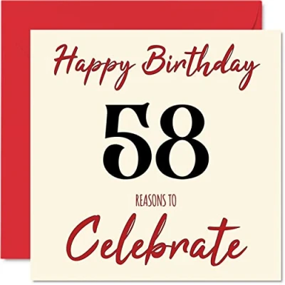 Image of Fun 58th Birthday Cards for Men Woman Reasons To Happy Card Dad Mum Grandad Nanny Grandma Uncle Auntie Cousin Friend, 145mm x Greeting Cards,
