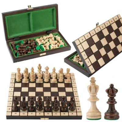 Image of Master of Chess Tournament Wooden Set with Pieces “OLYMPIC 35 cm / 14 in Handcrafted Small Portable Board Game for Adults and Kids