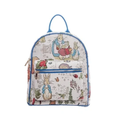Image of Signare Peter Rabbit Tapestry Backpack Daypack Eco Friendly Polyester, Vegan PU Leather Ideal for Travel, School Compact &amp; Functional 29cm (H) x 26cm (W) 14cm (D) Officially Licensed