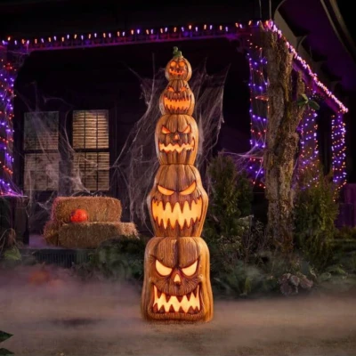 Image of Home Accents Holiday 8.5ft Giant Sized Halloween Jack O Lanterns Pumpkin Stack with LEDs