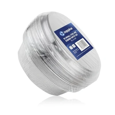 Image of Coppice Strong Small Aluminium Foil Pie Dish with Plastic Lid for Baking, Serving &amp; Food Storage 15cm x15cm x 4cm Freezer, Microwave Oven Safe (10)