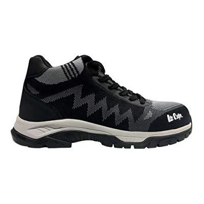 Image of Lee Cooper Workwear Mens Woven Lightweight Protective Steel Toecap Composite Midsole Work Safety Shoe Mid Cut Trainer S1P / SRA, Black/Grey, 10 UK/44 EU