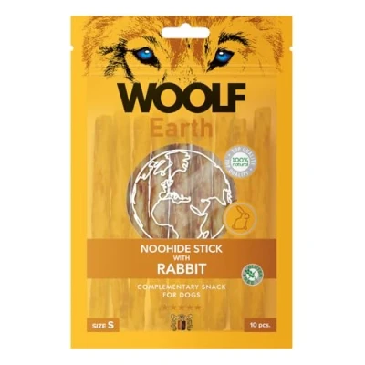 Image of WOOLF Earth NOOHIDE Stick with Rabbit Complementary Snacks for Dogs. Dog Treats Grain Free, Natural Ingredients and High Meat Content. Gelatine Based, Highly Digestible (Size S 90g, 10 pcs)