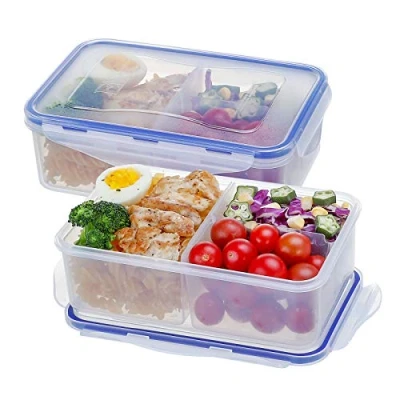 Image of EASYLOCK 2 Pack 1150ML Microwavable Bento Lunch Box with 3 Compartments Plastic Food Storage Containers Lids Meal Prep Reusable