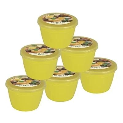 Image of Just Pudding Basins Pastel Colours 1/4 Pint Small Basin and Clear Lid 0.25pt Pack of 6 Plastic Steaming Bowls (Yellow)