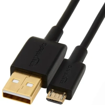 Image of Amazon Basics USB A to Micro Charging Cable, 480Mbps Transfer Speed with Gold Plated Plugs, 2.0, 3 m, Black