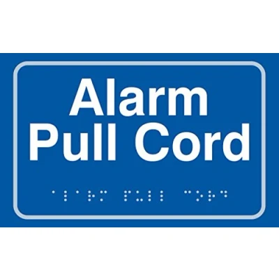 Image of Alarm Pull Cord Braille Sign, Self Adhesive Tactile, Blue (225mm x 150mm)
