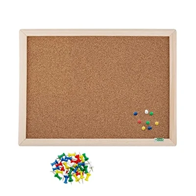 Image of D.RECT Cork Pin Board, Solid Wood Construction, 30 x 40 cm, Multicolored Pins, Wall Mountable, Natural Finish