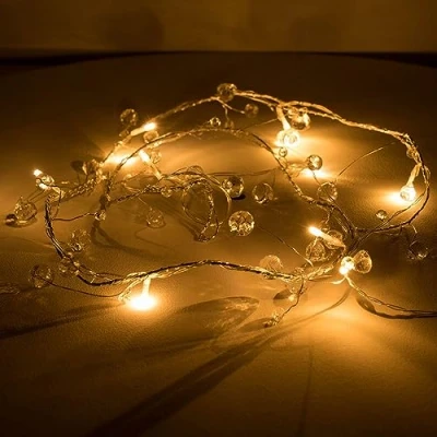 Image of MiniSun Jewel Fairy String Lights Clear Gem Droplets Christmas Decoration Warm White Xmas Battery Operated
