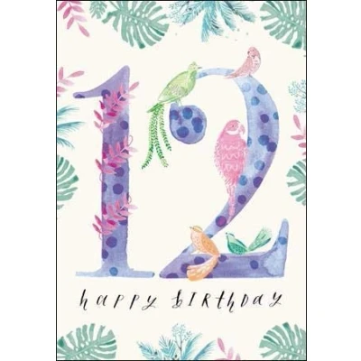 Image of Artistic Girl&#039;s 12th Birthday Card from Woodmansterne Tropical Paradise, Beautiful Watercolour Birds Greeting for Her (WDM 446702)