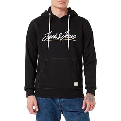 Image of JACK &amp; JONES Men&#039;s Jortons Upscale Sweat Hood Sn Sweatshirt, Black, S