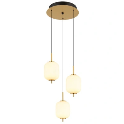 Image of Ewald Cluster Pendant Ceiling Light Brass Coloured Opal Glass Shade 3x LED 3000K