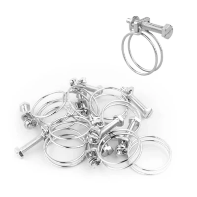 Image of KCT 10 Pack 31 35mm Double Wire Hose Pipe Clamps Universal Adjustable Metal Clips for Fuel/Air Line/Tube/Plumbing/Hosepipe