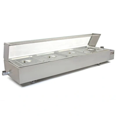Image of Bain Marie Buffet Food Warmer Electric Commercial Catering Wet Well 4 Pan Warming Removable Trays Restaurants Display 1.5kW Silver