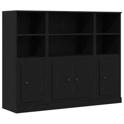 Image of vidaXL Black Oak Highboard Rectangular Display Cabinet 132x35.5x103.5 cm Engineered Wood Stylish Storage in Dining &amp; Living Room
