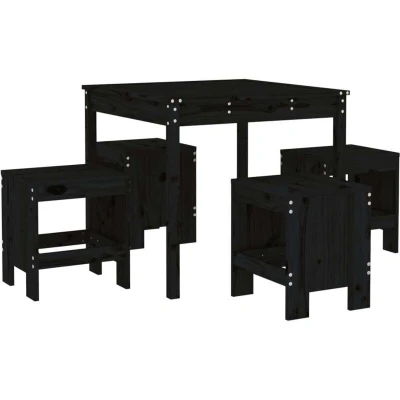 Image of vidaXL 5 Piece Garden Dining Set Black Solid Wood Pine