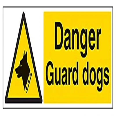 Image of V Safety Danger Guard Dogs Warning Sign 600mm x 200mm Self Adhesive Vinyl