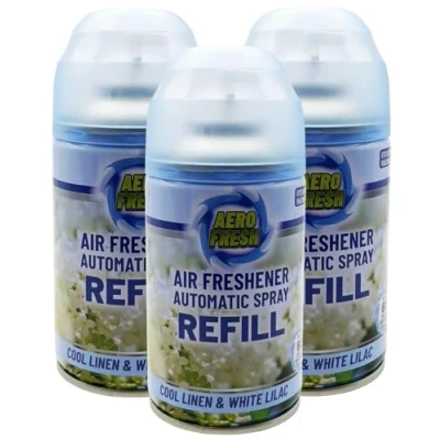 Image of 3 X FRESH AUTOMATIC SPRAY REFILLS 250ML AIR FRESHNER ODOURS CHOSE YOUR OWN (Cool Linen &amp; White Lilac)
