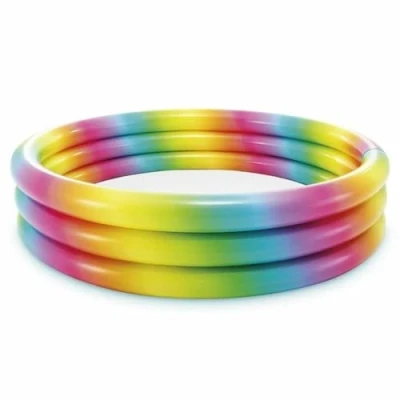 Image of PEBBLE HUG Rainbow Ombre 3 Ring Pool, Round Swimming Water Fun, Kids Pool for Outdoors, Inflatable Baby, Long Lasting, Durable, Summer Paddling 58&quot; x 13&quot;